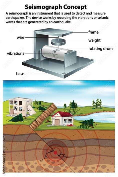 Seismograph Illustration with Earthquake Waves Stock Vector | Adobe Stock