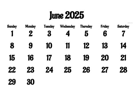 Printable June 2025 Calendar - Printably