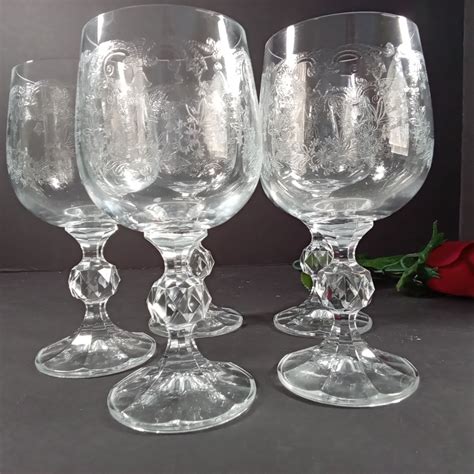 Set Of 5 Import Associates Cascade Clear Wine Glasses Beautiful Delicate Etched Design Of