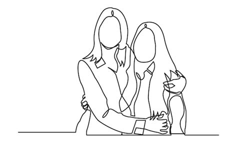 Premium Vector Continuous Line Drawing Of Two Girls Hugging Each Other