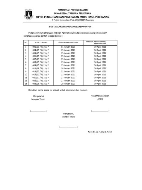 Berita Acara Pemusnahan Arsip Contoh Pdf