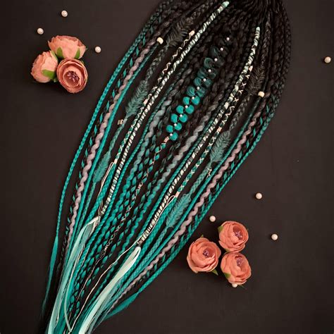 black mint ombre boho viking ponytail textured braids hair extension