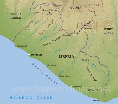 Liberia Physical Map