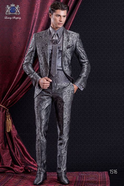 Traje De Novio De Poca Barroco Tejido Jacquard Gris Wedding