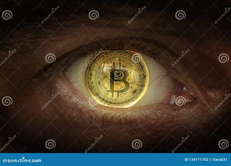 Crypto Currency Gold Bitcoin Macro Shooting Bitcoins Eye Of A Man