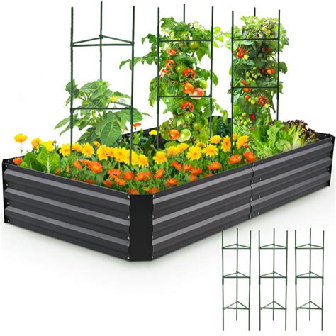 Quictent 6x3x1ft Galvanized Raised Garden Bed W 3 Pcs Tomato Cage Bottomless Metal Garden