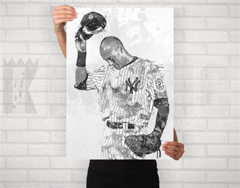 Derek Jeter Hat Tip New York Yankees Postercanvas Print Bandw Etsy