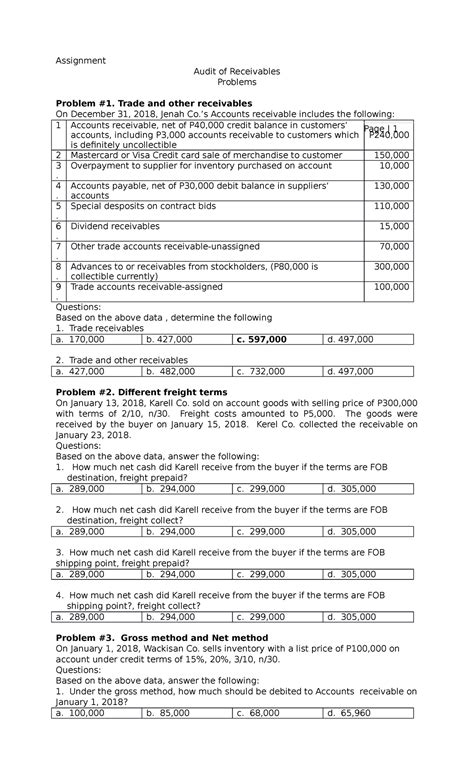 Pdfcoffee Fhyhhg Assignment Audit Of Receivables Problems Problem