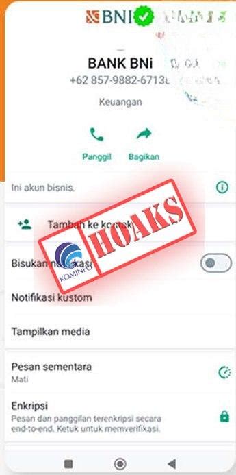 Whatsapp Customer Service Mengatasnamakan Bni