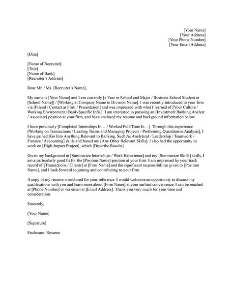 Investment Banking Cover Letter Template Personal Selling Bocconi