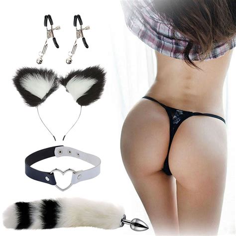 Buy Couples Cosplay With Tail Plush Cat Ears Headbands Hair Accessories Sex Toy Set At