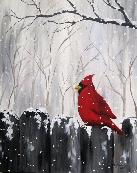 A Vibrant Red Cardinal Perched On A Snowy Fence Is Handpainted With