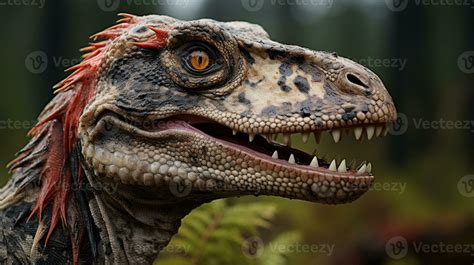 Close-up photo of a Velociraptor looking in their habitat. Generative ...