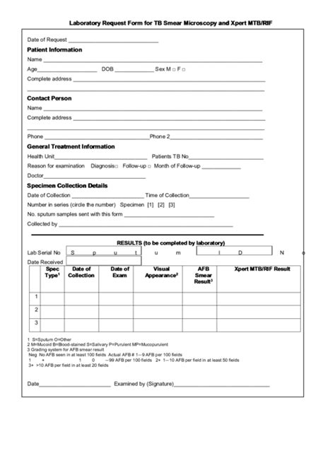 Laboratory Request Form For Tb Smear Microscopy And Xpert Mtb Rif Printable Pdf Download