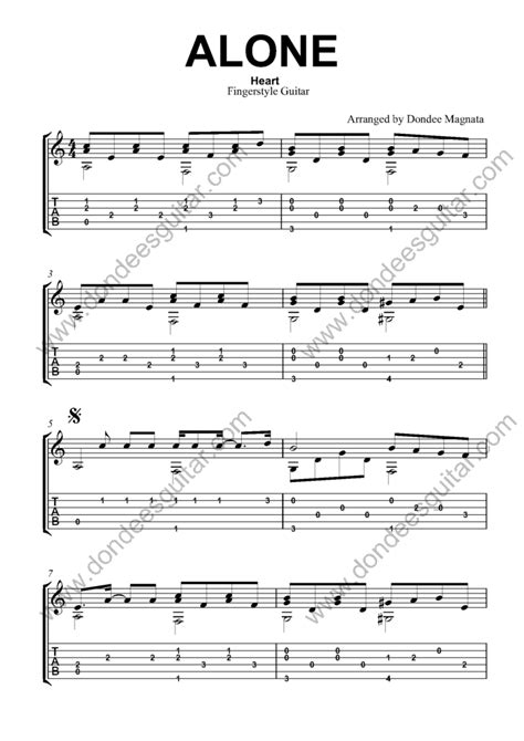 Alone Fingerstyle Guitar Tabs Heart Dondees Easy Fingerstyle Tabs