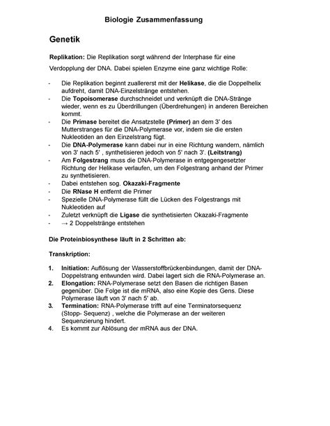 Biologie Zusammenfassung Abitur Genetik Kologie Biologie