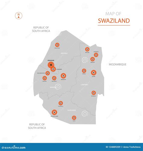 Swaziland Map with Administrative Divisions. Stock Vector - Illustration of border, outline ...