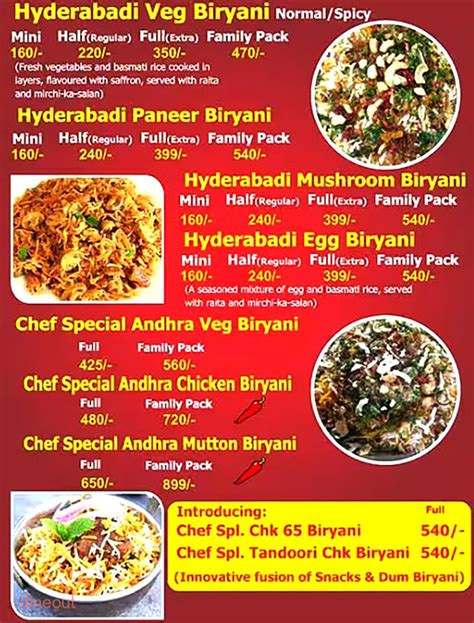 Menu Of Hyderabadi Biryani House Karol Bagh Delhi Dineout