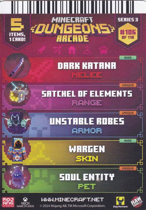 Minecraft Dungeons Arcade Series 3 Card 106 Hero Wargen Arcadegamecards