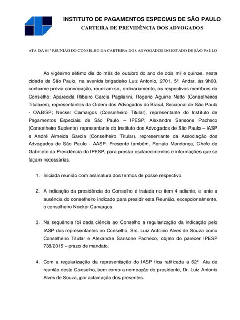 Preenchível Disponível 64 Ata da Reunio do Conselho dos Advogados do