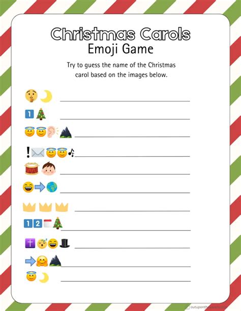 Christmas Emoji Game Printable Christmas Carols Out Upon The Waters