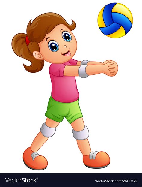 Cartoon Girl Playing Volleyball On A White Vector Image