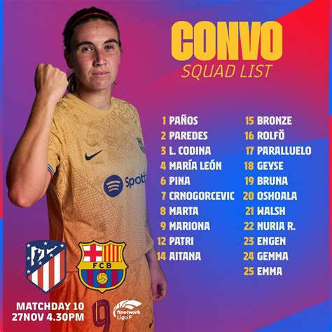 Barça Femení on Twitter The squad list to face Atletico Madrid on