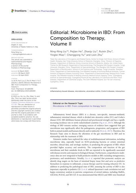 (PDF) Editorial: Microbiome in IBD: From Composition to Therapy, Volume II