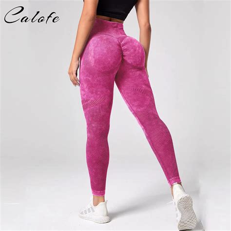 Women Leggings Washing Yoga Pants Bubble Butt Push Up Fitness