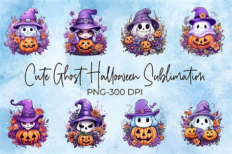 Cute Ghost Halloween Sublimation Clipart Bundle