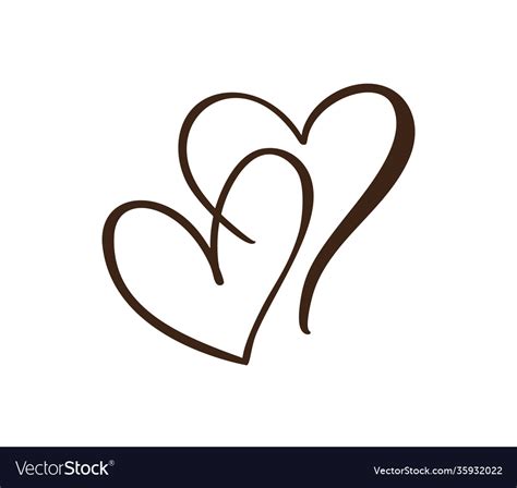 Two Flourish Lovers Hand Drawn Hearts Royalty Free Vector