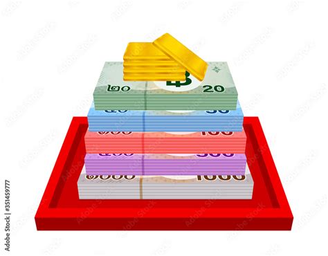 Vetor De Gold Bars And Stack Thai Money Gold Bullion And Banknote Thb