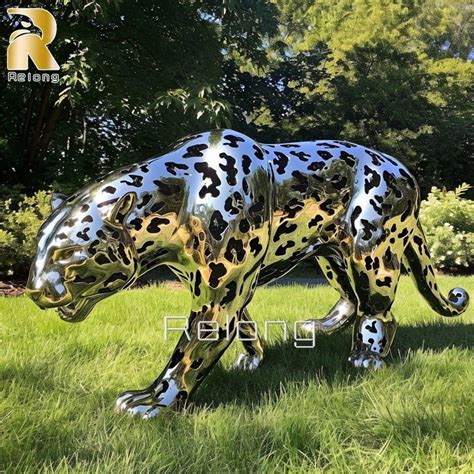 High Polished Stainless Steel Leopard Statue Sculptures For Sale