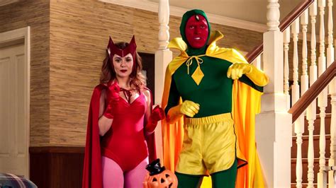 Wandavision Halloween Disney Unveils Adult Costumes For Scarlet Witch And Visions Mcu Designs