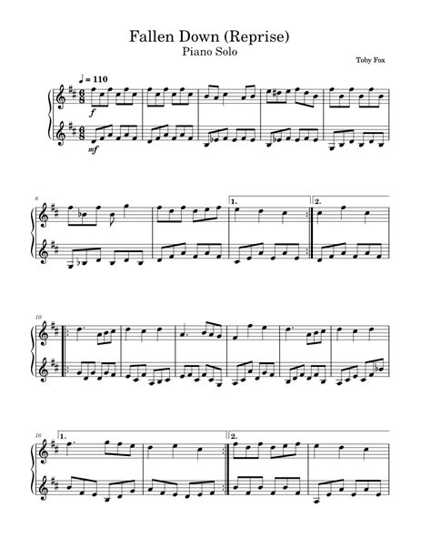 Fallen Down Reprise Toby Fox Sheet Music For Piano Solo Easy