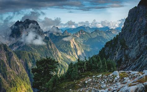 wallpaper trees landscape mountains nature clouds national park