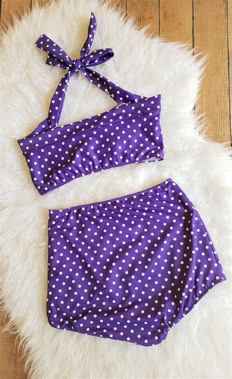 Purple White Polka Dot High Waist Bikini Red Dolly Swimwear