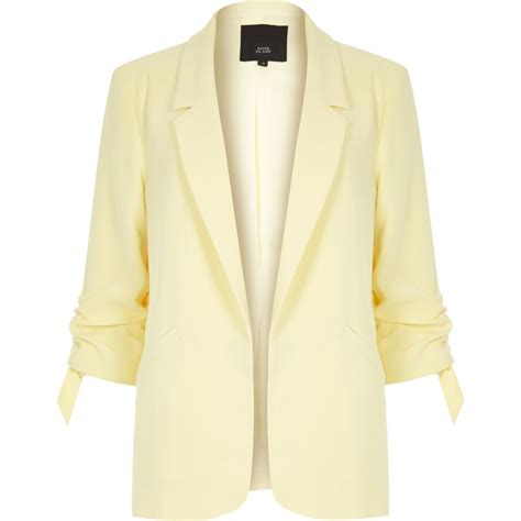 Light Yellow Ruched Sleeve Blazer Blazer Jackets For Women Yellow