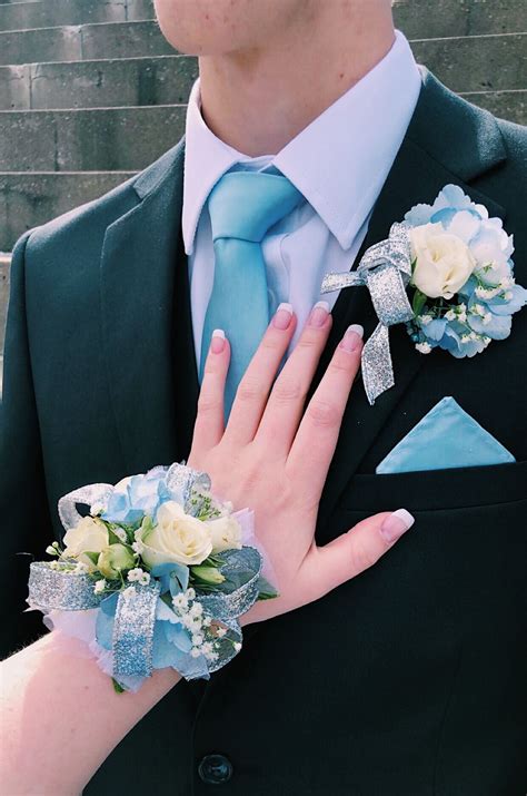 Prom Corsage Boutonniere White Rose A Blue Hydrangea Corsage