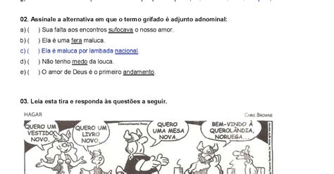 Adjunto Adverbial Exercícios Com Tirinhas Com Gabarito