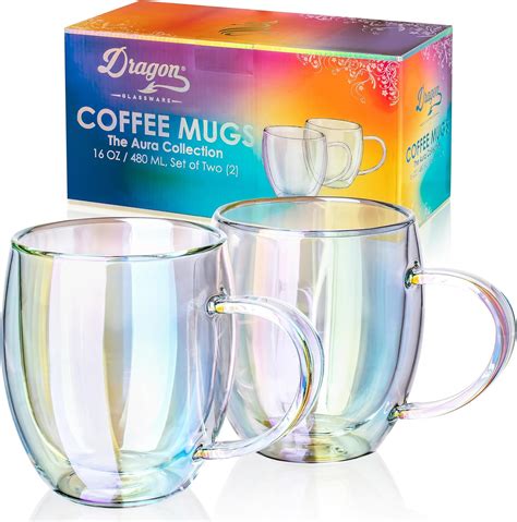 Dragon Glassware Double Walled Glass Coffee Mugs 16 Oz