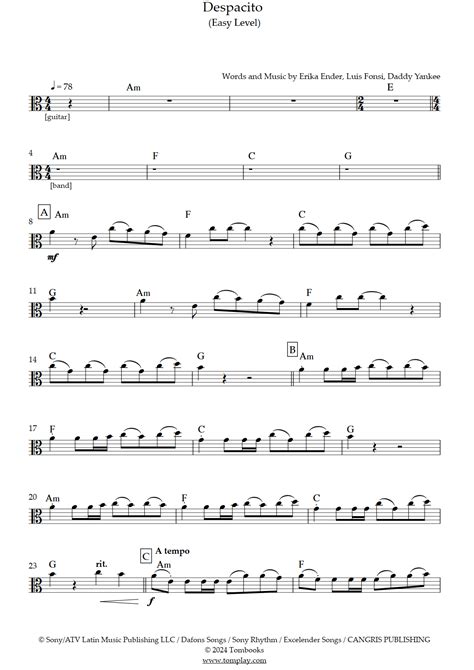 Despacito Easy Level Luis Fonsi Viola Sheet Music