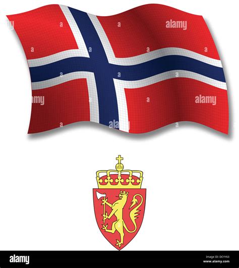 Noruega Sombra Textura Ondulada Bandera Y Escudo Contra Fondo Blanco