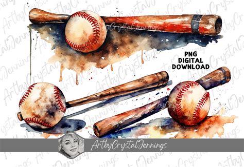 Watercolor Baseball Bat Clip Art PNG Graphic By ArtbyCrystalJennings