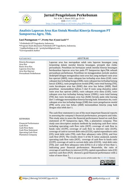 Pdf Analisis Laporan Arus Kas Untuk Menilai Kinerja Keuangan Pt