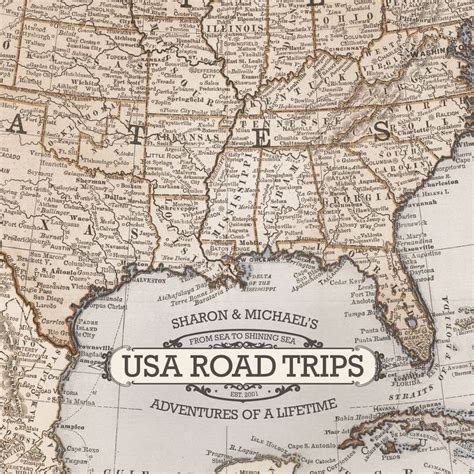 an old map with the usa road trips written on it