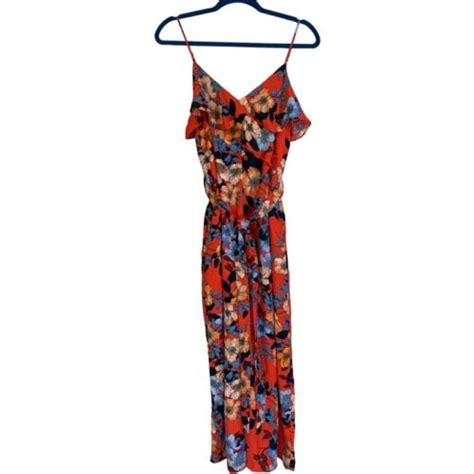 Naked Zebra Red Floral Ruffle Tie Waist Jumpsuit Nwt Ebay