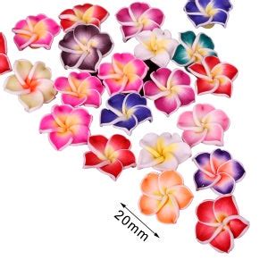 10 Pcs Colorful Plumeria Flower Polymer Clay Beads Mixed Color 15mm