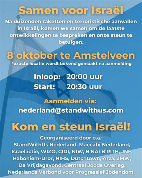 Bijeenkomst Samen voor Israël vanavond in Amstelveen Jonet nl