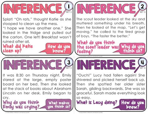 inference task cards color reading strategies  grades